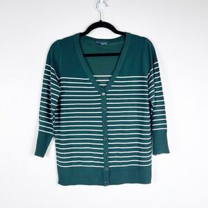 Modcloth Women's Striped Cardigan Kit‎ Sweater Green Sz L